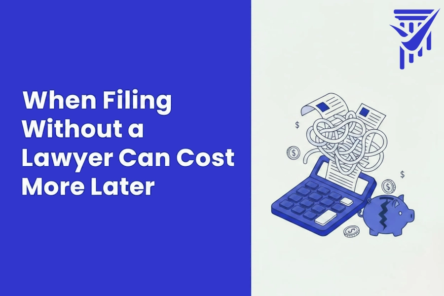 Illustration showing how filing for divorce without a lawyer can cost more later