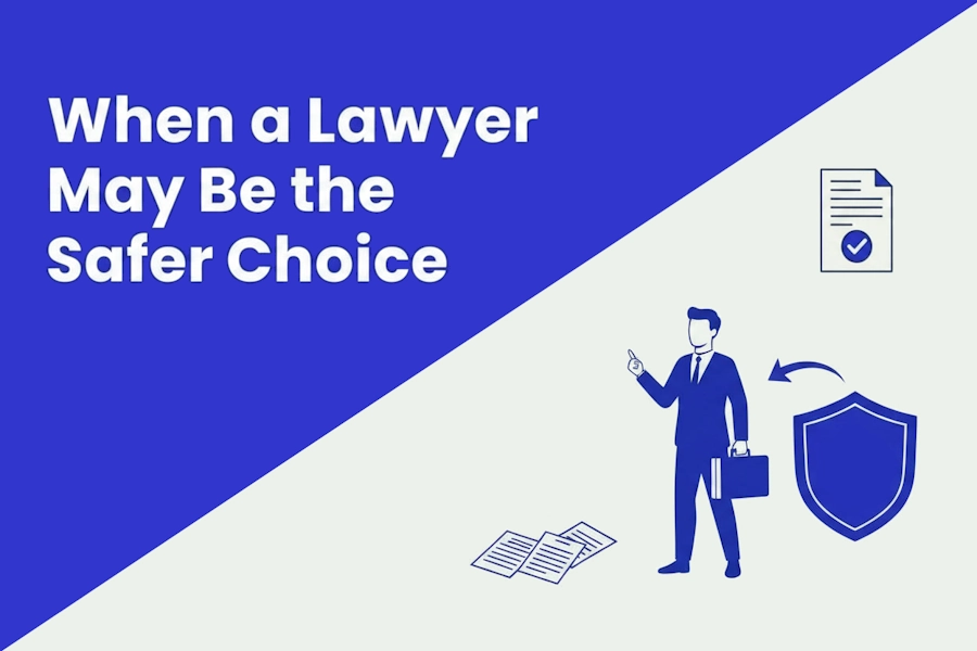 Illustration of when hiring a divorce lawyer is the safer choice over DIY or online filing